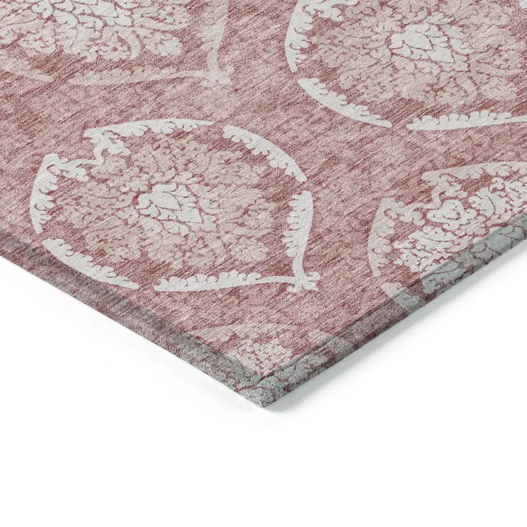 8' Pink Blush And Ivory Round Medallion Washable Indoor Outdoor Area Rug