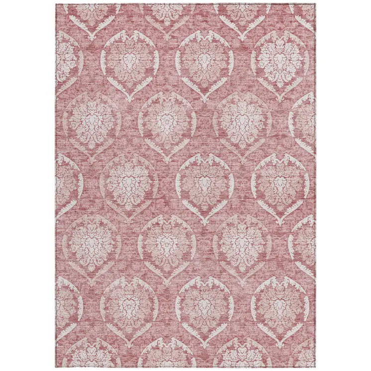 8' X 10' Pink Blush And Ivory Medallion Washable Indoor Outdoor Area Rug