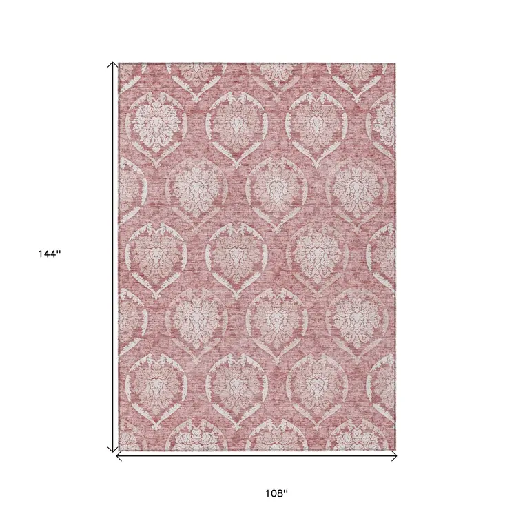 9' X 12' Pink Blush And Ivory Medallion Washable Indoor Outdoor Area Rug