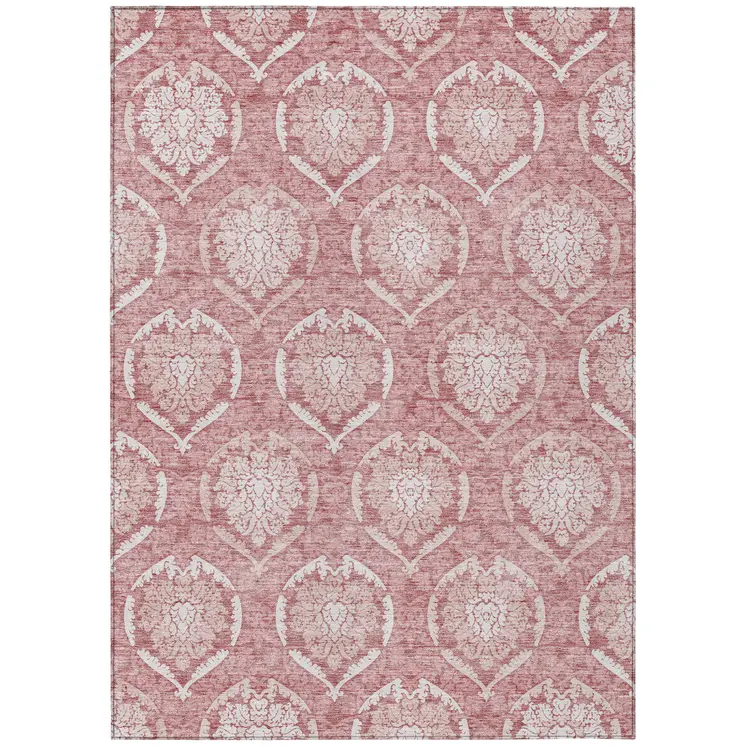 9' X 12' Pink Blush And Ivory Medallion Washable Indoor Outdoor Area Rug