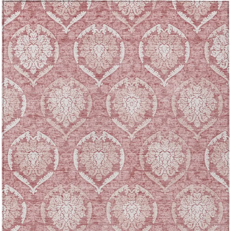 9' X 12' Pink Blush And Ivory Medallion Washable Indoor Outdoor Area Rug