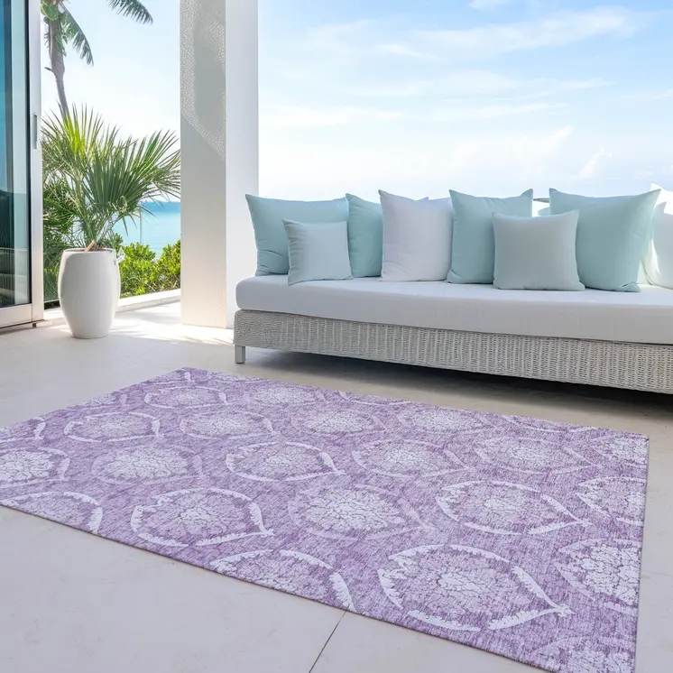 3' X 5' Plum Purple And Ivory Medallion Washable Indoor Outdoor Area Rug
