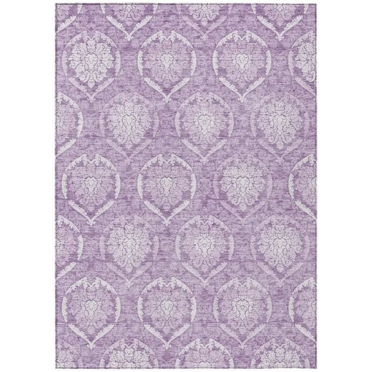 3' X 5' Plum Purple And Ivory Medallion Washable Indoor Outdoor Area Rug