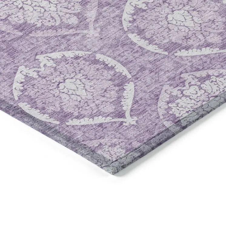 3' X 5' Plum Purple And Ivory Medallion Washable Indoor Outdoor Area Rug