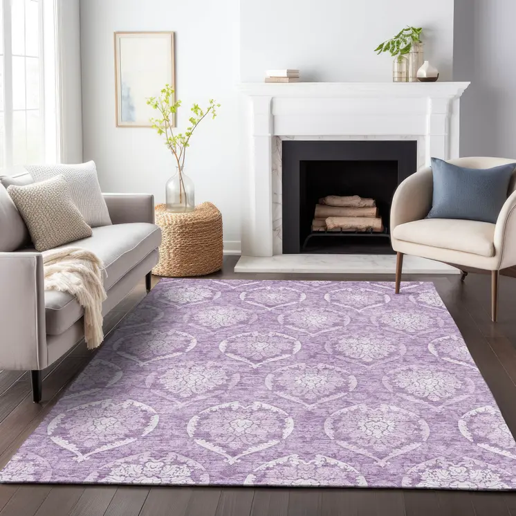 3' X 5' Plum Purple And Ivory Medallion Washable Indoor Outdoor Area Rug