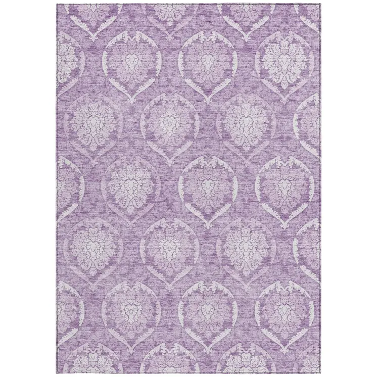 8' X 10' Plum Purple And Ivory Medallion Washable Indoor Outdoor Area Rug