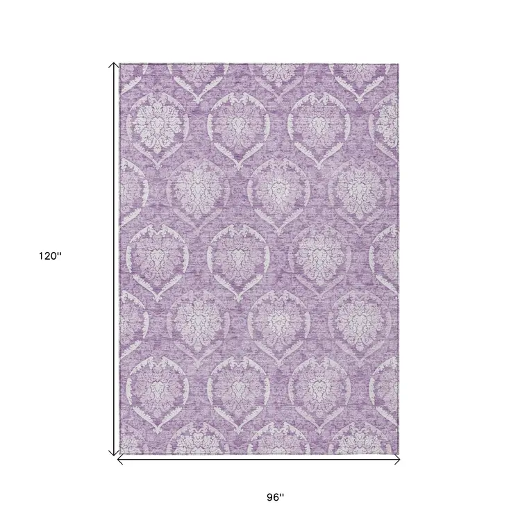 8' X 10' Plum Purple And Ivory Medallion Washable Indoor Outdoor Area Rug