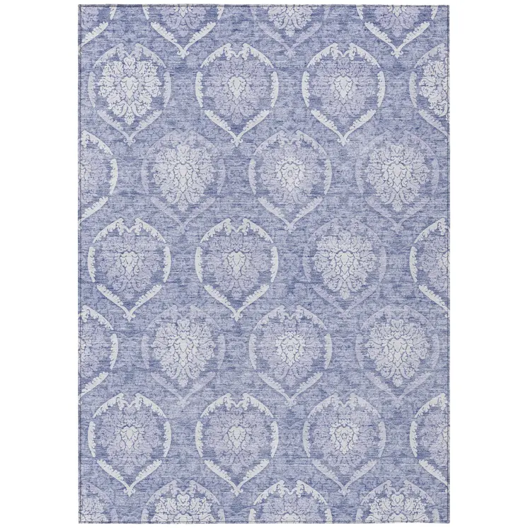 5' X 8' Sky Blue And Denim Blue Medallion Washable Indoor Outdoor Area Rug