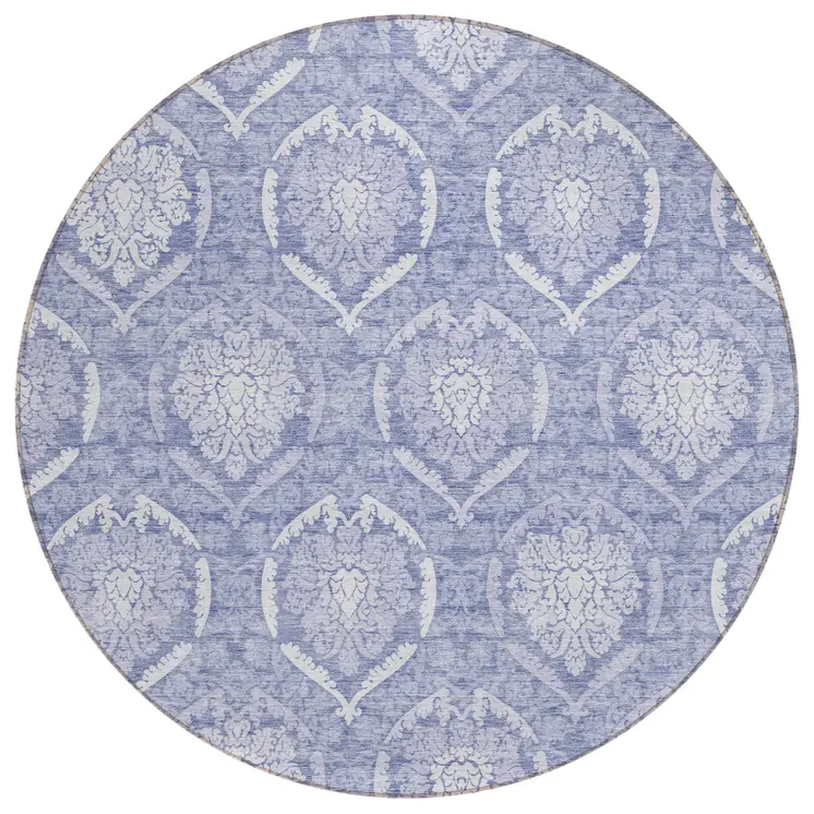 8' Sky Blue And Denim Blue Round Medallion Washable Indoor Outdoor Area Rug