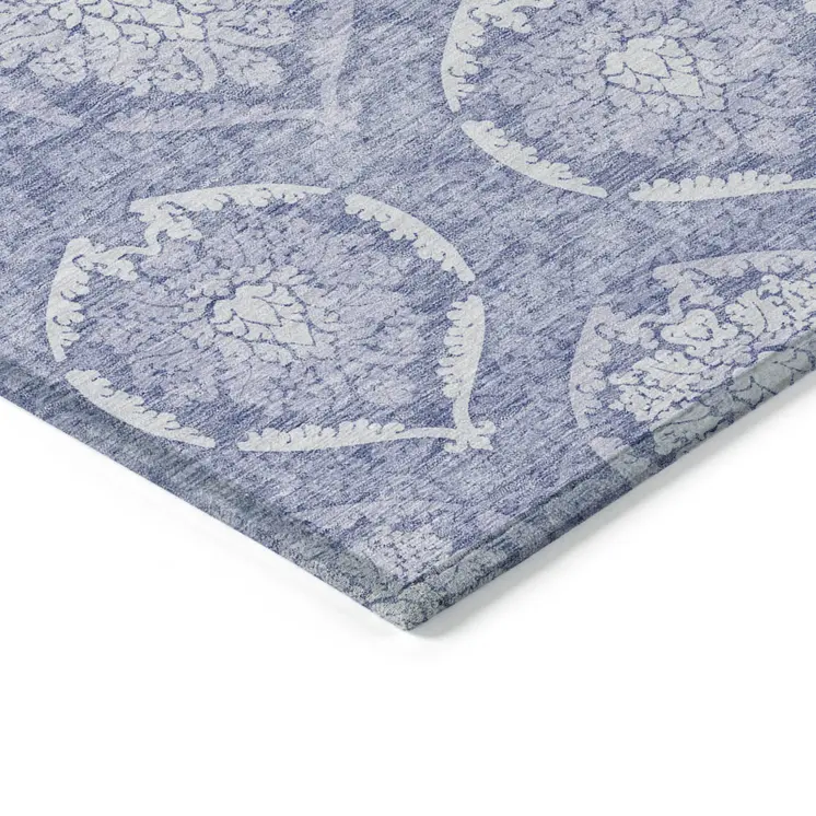 8' Sky Blue And Denim Blue Round Medallion Washable Indoor Outdoor Area Rug