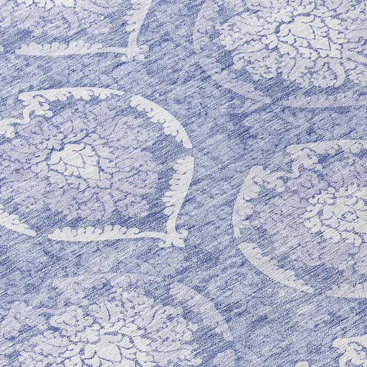 8' Sky Blue And Denim Blue Round Medallion Washable Indoor Outdoor Area Rug