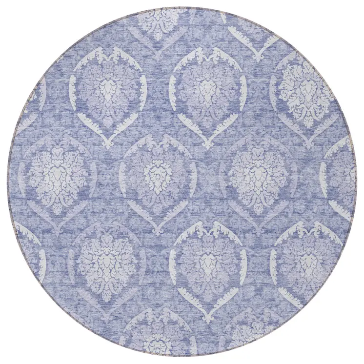 8' Sky Blue And Denim Blue Round Medallion Washable Indoor Outdoor Area Rug