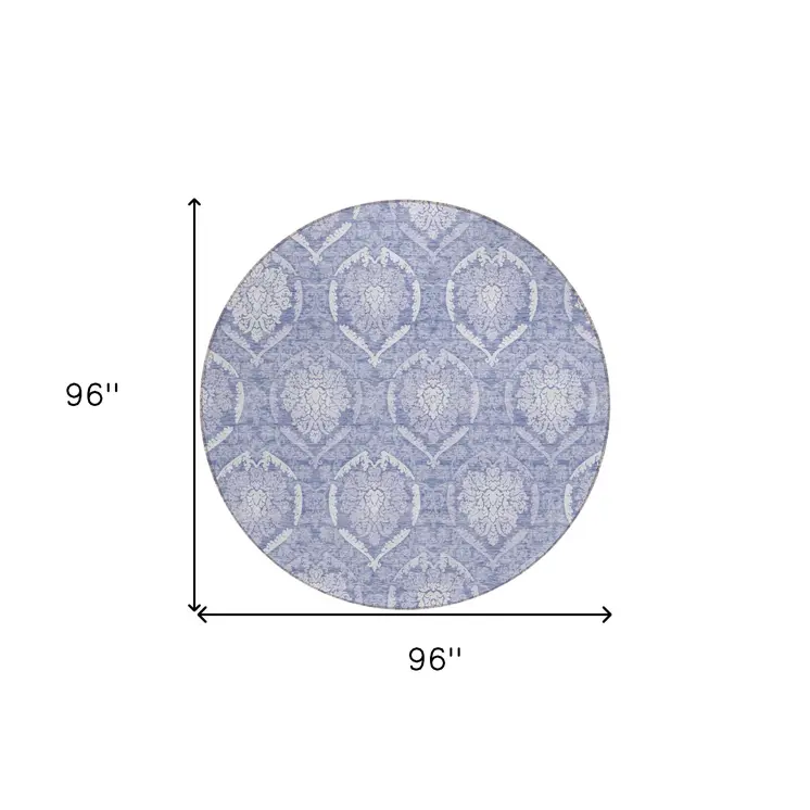 8' Sky Blue And Denim Blue Round Medallion Washable Indoor Outdoor Area Rug