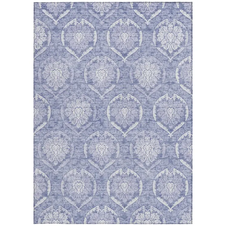 8' X 10' Sky Blue And Denim Blue Medallion Washable Indoor Outdoor Area Rug