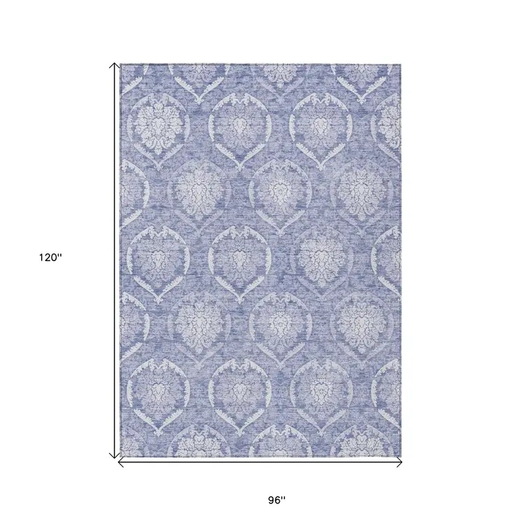 8' X 10' Sky Blue And Denim Blue Medallion Washable Indoor Outdoor Area Rug