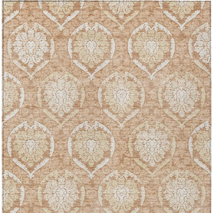 3' X 5' Salmon Copper And Ivory Medallion Washable Indoor Outdoor Area Rug