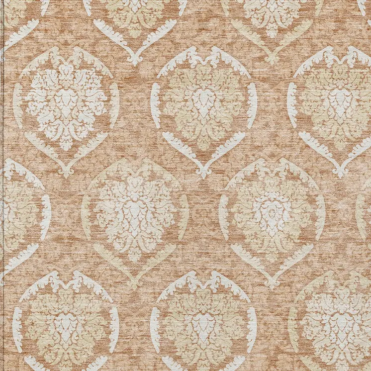 3' X 5' Salmon Copper And Ivory Medallion Washable Indoor Outdoor Area Rug