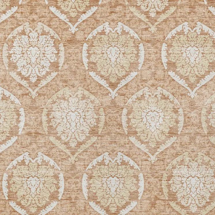 5' X 8' Salmon Copper And Ivory Medallion Washable Indoor Outdoor Area Rug