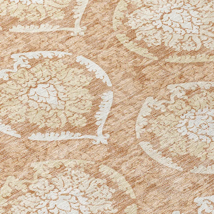 8' Salmon Copper And Ivory Round Medallion Washable Indoor Outdoor Area Rug