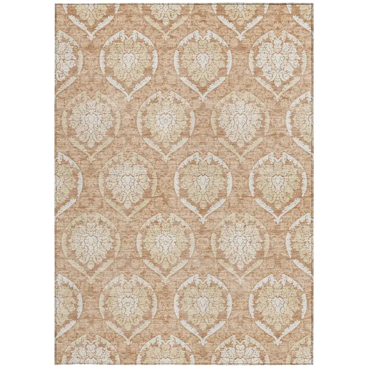 8' X 10' Salmon Copper And Ivory Medallion Washable Indoor Outdoor Area Rug