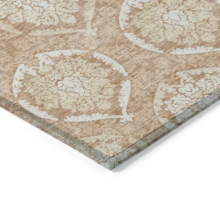 8' X 10' Salmon Copper And Ivory Medallion Washable Indoor Outdoor Area Rug