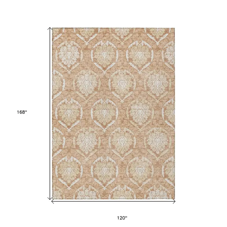 10' X 14' Salmon Copper And Ivory Medallion Washable Indoor Outdoor Area Rug
