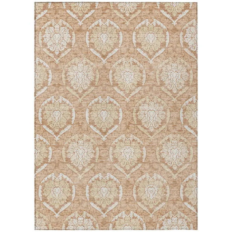 10' X 14' Salmon Copper And Ivory Medallion Washable Indoor Outdoor Area Rug
