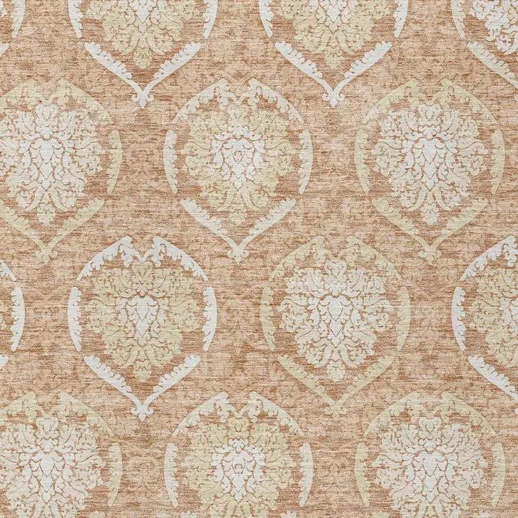 10' X 14' Salmon Copper And Ivory Medallion Washable Indoor Outdoor Area Rug