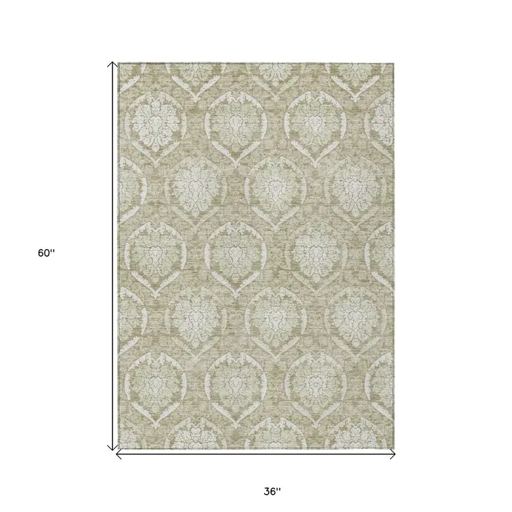 3' X 5' Tan And Beige Medallion Washable Indoor Outdoor Area Rug