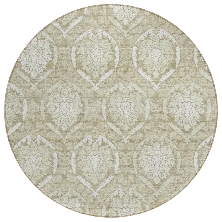 8' Tan And Beige Round Medallion Washable Indoor Outdoor Area Rug