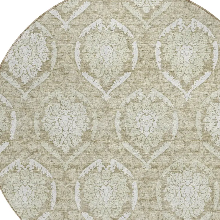 8' Tan And Beige Round Medallion Washable Indoor Outdoor Area Rug