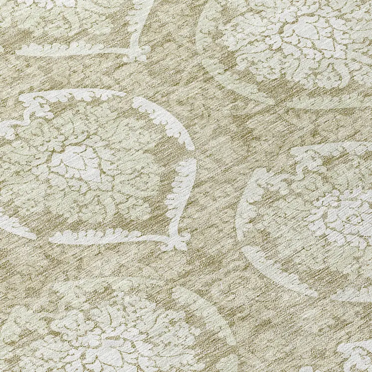 8' Tan And Beige Round Medallion Washable Indoor Outdoor Area Rug