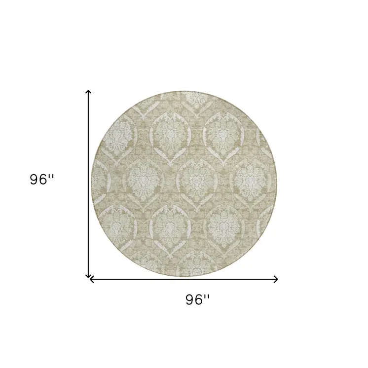 8' Tan And Beige Round Medallion Washable Indoor Outdoor Area Rug