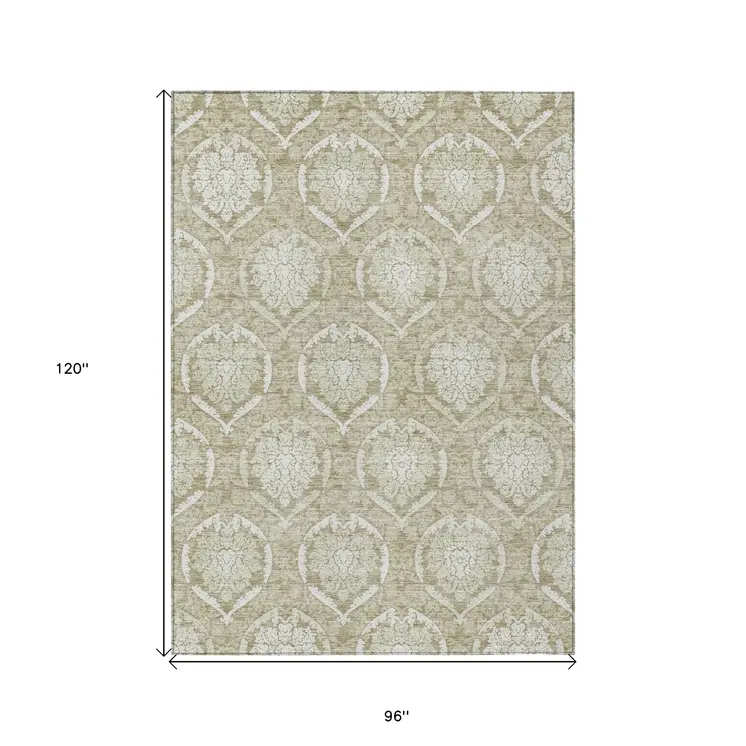 8' X 10' Tan And Beige Medallion Washable Indoor Outdoor Area Rug