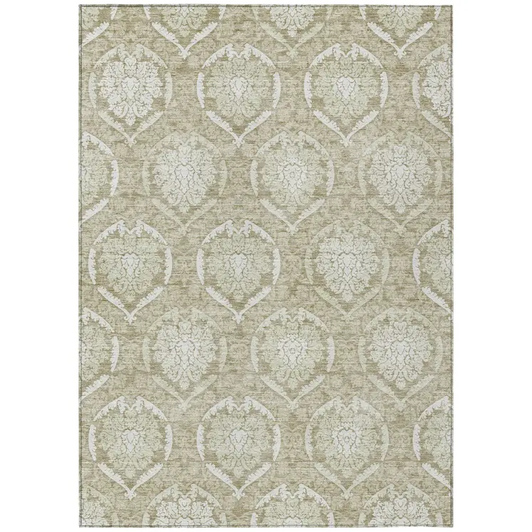 8' X 10' Tan And Beige Medallion Washable Indoor Outdoor Area Rug