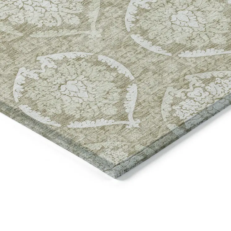 8' X 10' Tan And Beige Medallion Washable Indoor Outdoor Area Rug