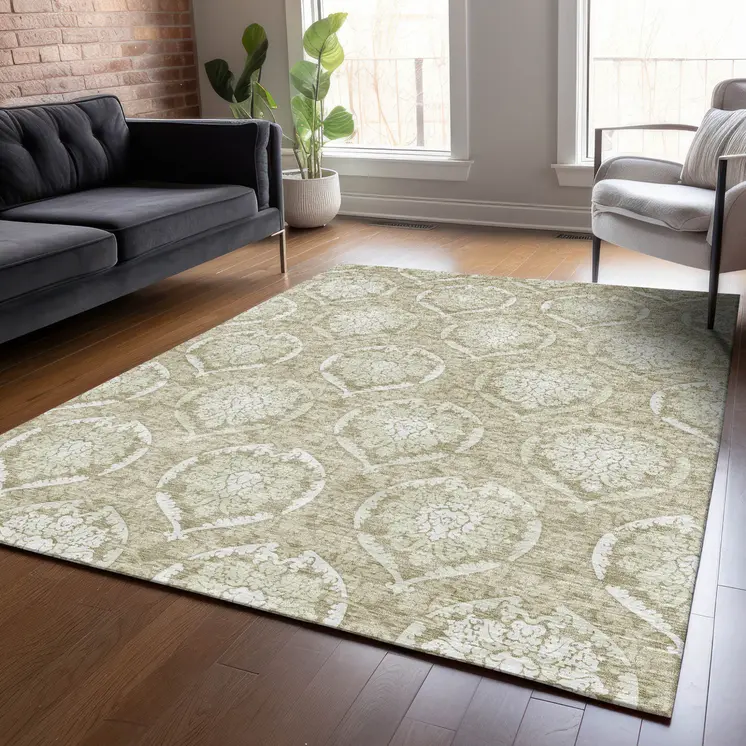8' X 10' Tan And Beige Medallion Washable Indoor Outdoor Area Rug