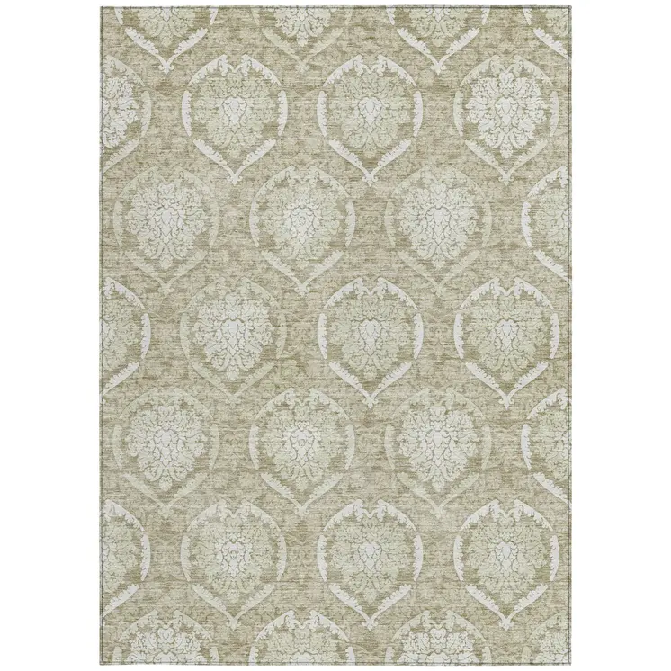 9' X 12' Tan And Beige Medallion Washable Indoor Outdoor Area Rug