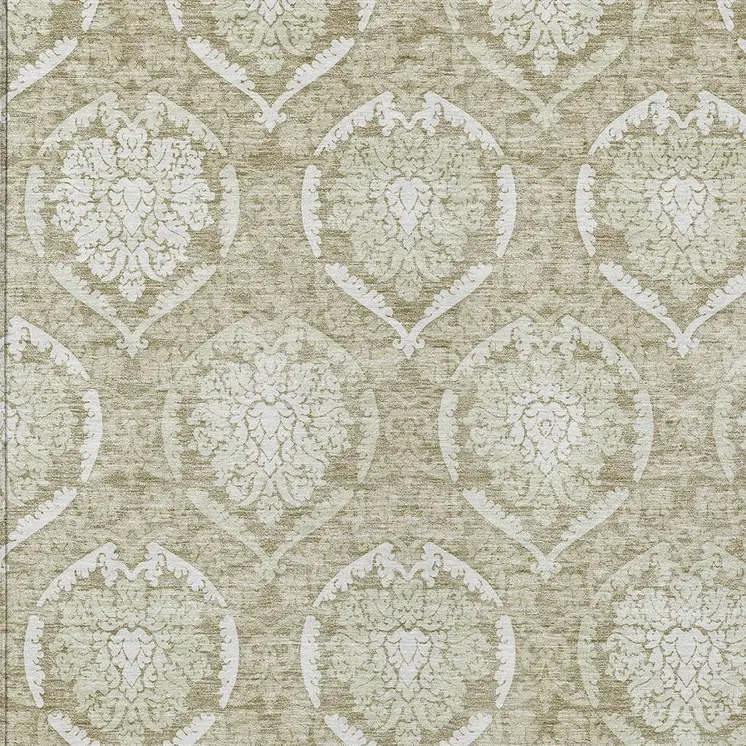 10' X 14' Tan And Beige Medallion Washable Indoor Outdoor Area Rug
