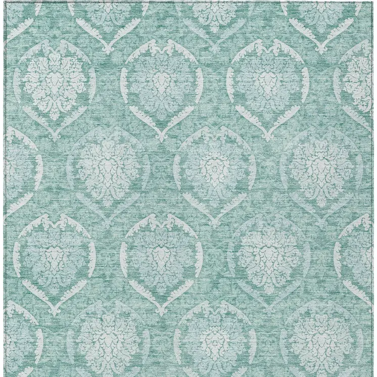 3' X 5' Turquoise Teal Blue And Ivory Medallion Washable Indoor Outdoor Area Rug
