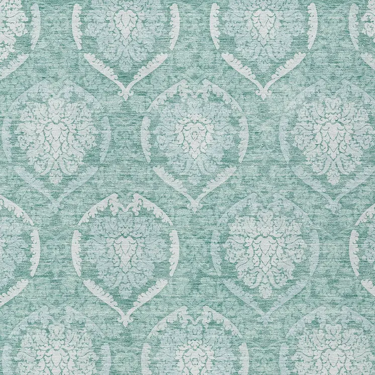 3' X 5' Turquoise Teal Blue And Ivory Medallion Washable Indoor Outdoor Area Rug