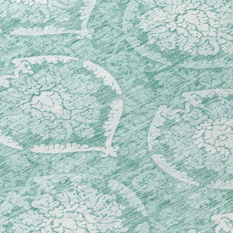 8' Turquoise Teal Blue And Ivory Round Medallion Washable Indoor Outdoor Area Rug