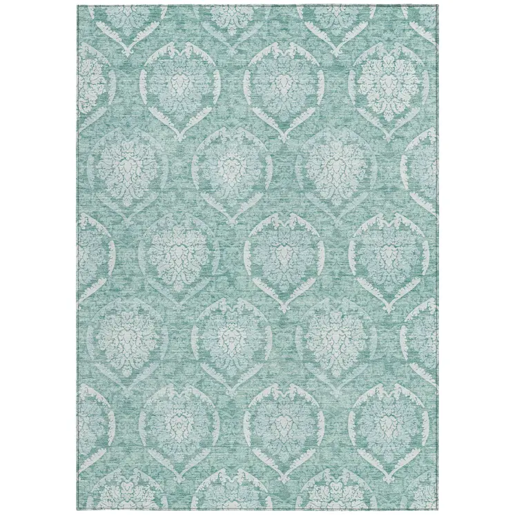 8' X 10' Turquoise Teal Blue And Ivory Medallion Washable Indoor Outdoor Area Rug