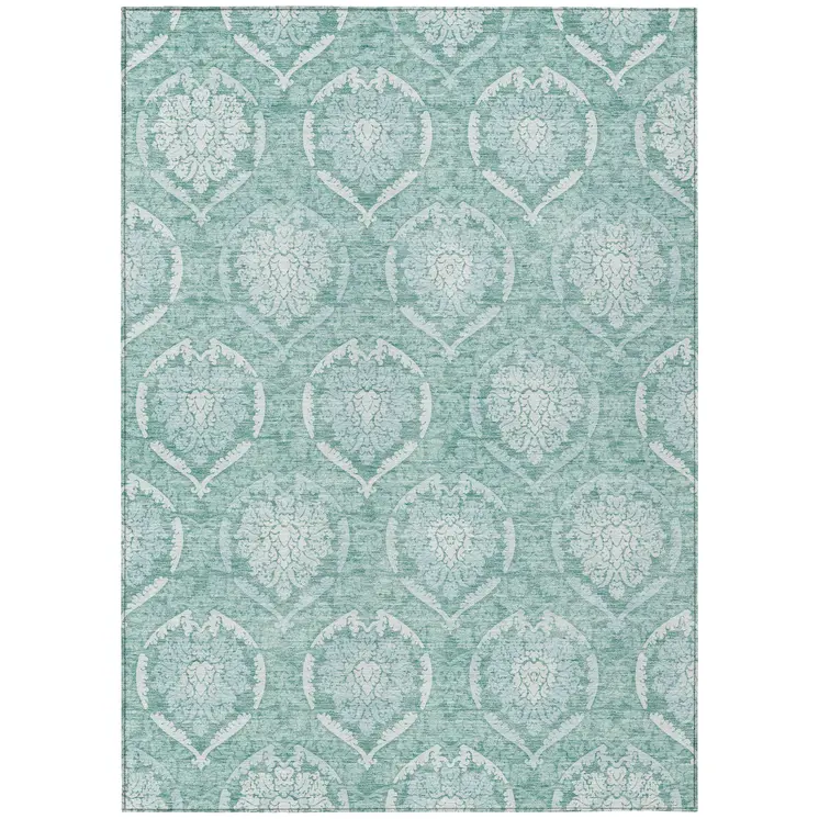 8' X 10' Turquoise Teal Blue And Ivory Medallion Washable Indoor Outdoor Area Rug