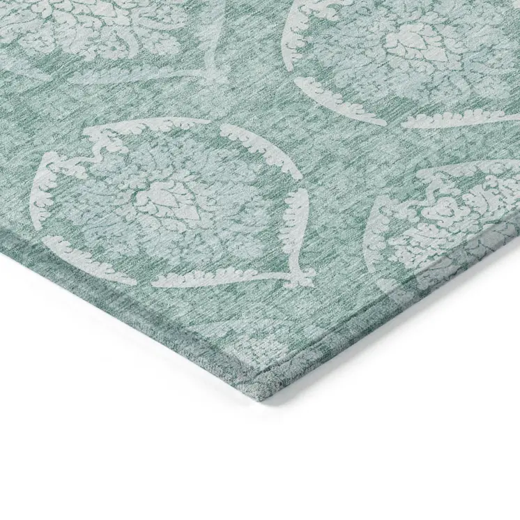 8' X 10' Turquoise Teal Blue And Ivory Medallion Washable Indoor Outdoor Area Rug