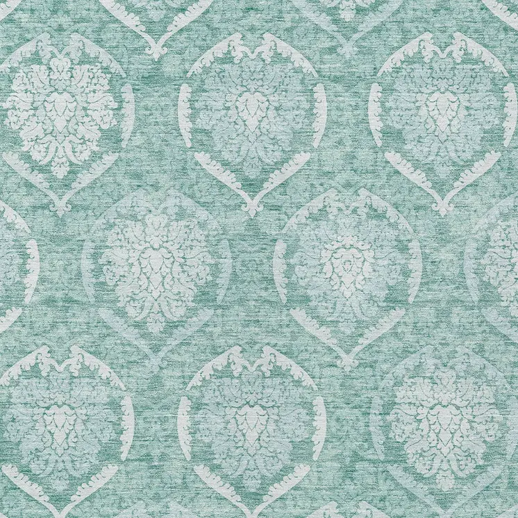 8' X 10' Turquoise Teal Blue And Ivory Medallion Washable Indoor Outdoor Area Rug