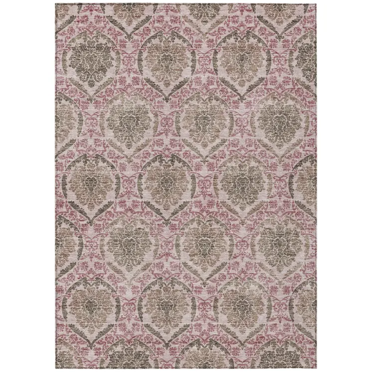 3' X 5' Chocolate Beige And Mauve Medallion Washable Indoor Outdoor Area Rug