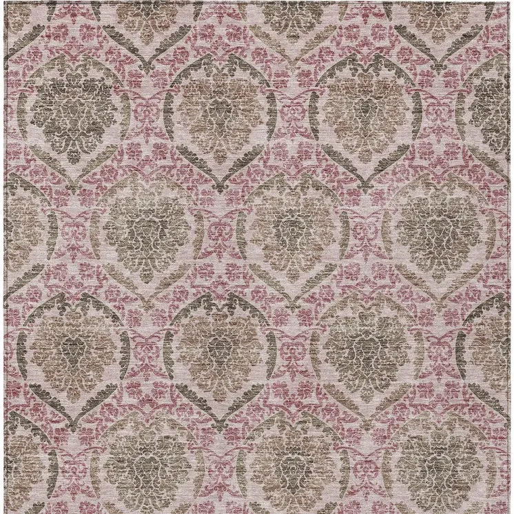 3' X 5' Chocolate Beige And Mauve Medallion Washable Indoor Outdoor Area Rug