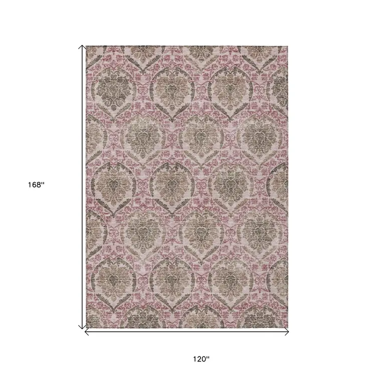 10' X 14' Chocolate Beige And Mauve Medallion Washable Indoor Outdoor Area Rug