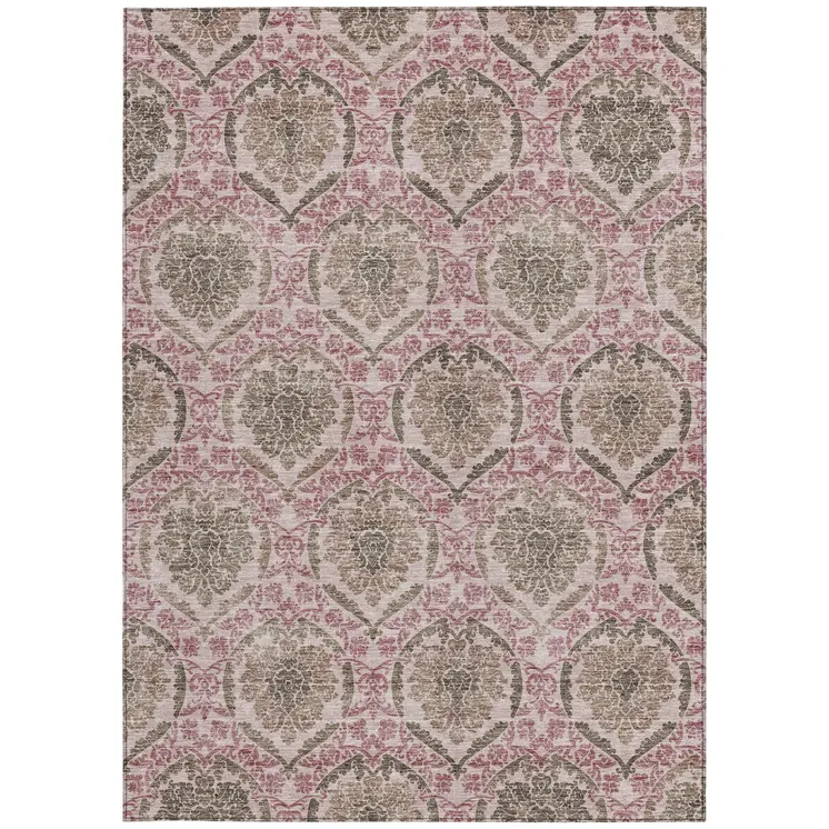 10' X 14' Chocolate Beige And Mauve Medallion Washable Indoor Outdoor Area Rug